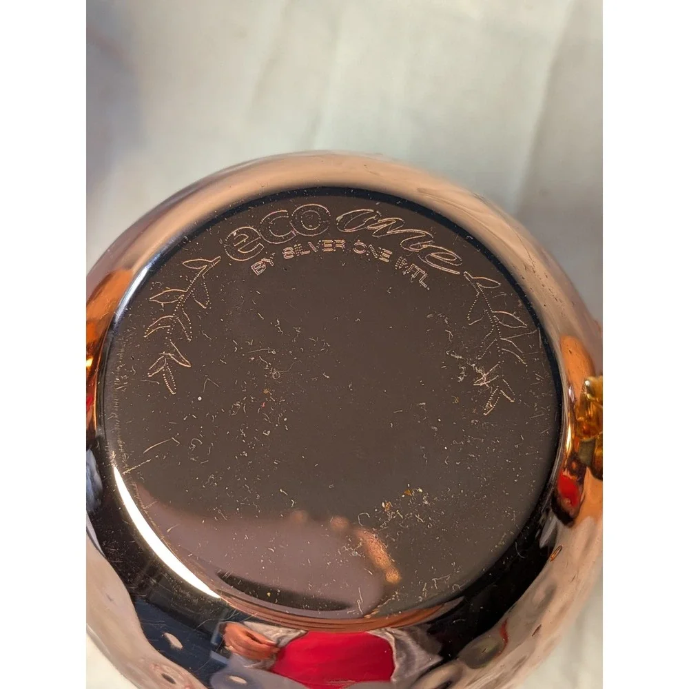 Eco-One Hammered Copper Moscow Mule Mugs Set of 4 Stainless Steel Gold Handle